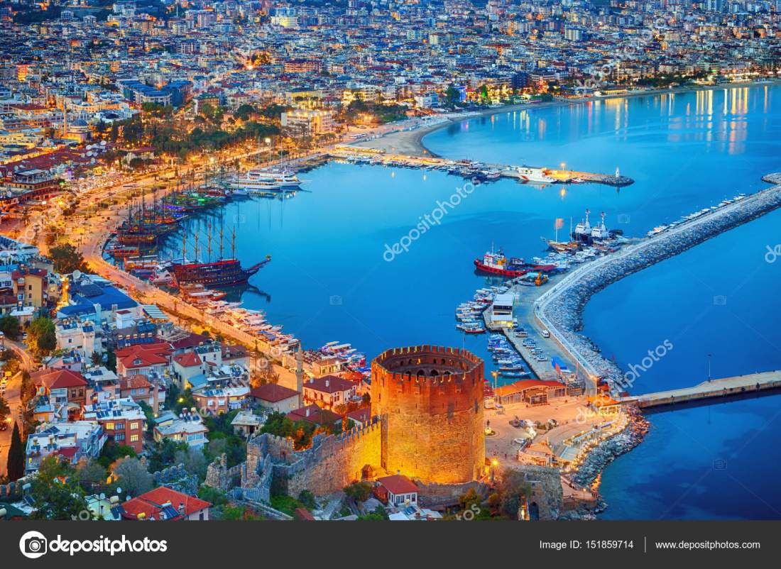 Aerial sunset view of Antalya, Turkey